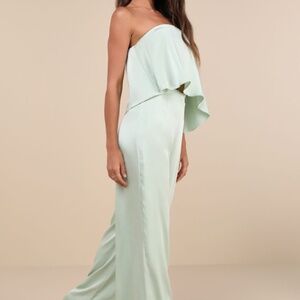 Lulus Sincerely Exceptional Sage Satin Strapless Two-piece Jumpsuit Green
